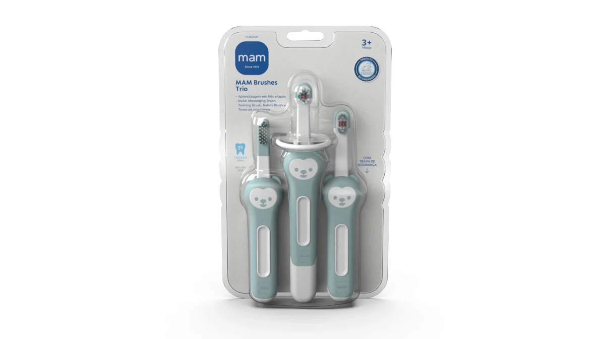 Kit Escova Infantil Primeiros Dentinhos Brushes Trio 3m+ Azul – Mam - Image 3