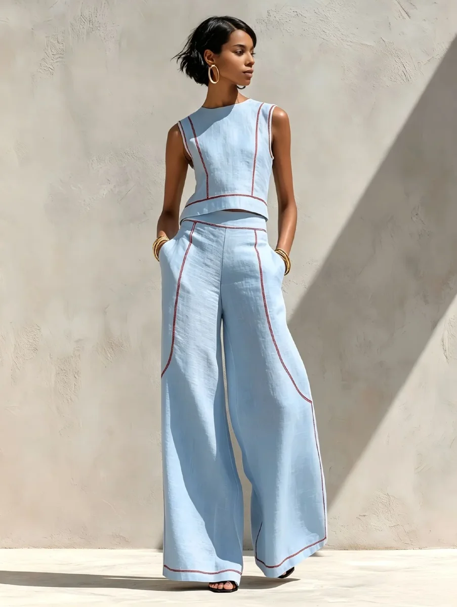 Vittoria | Conjunto de Duas Peças Branco com Top sem Mangas e Calças de Perna Larga - Image 4